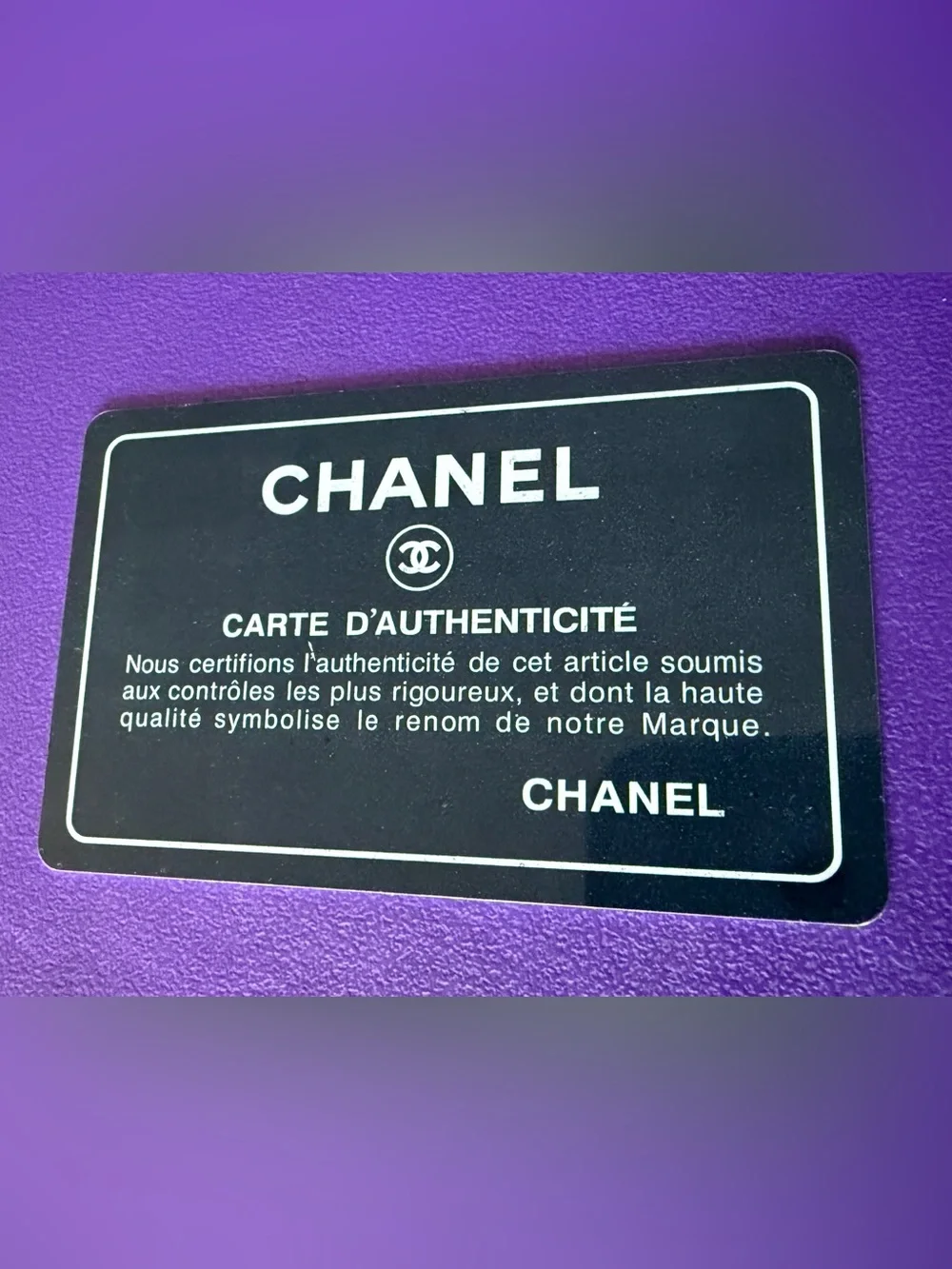 CHANEL Black and White Authenticity Card